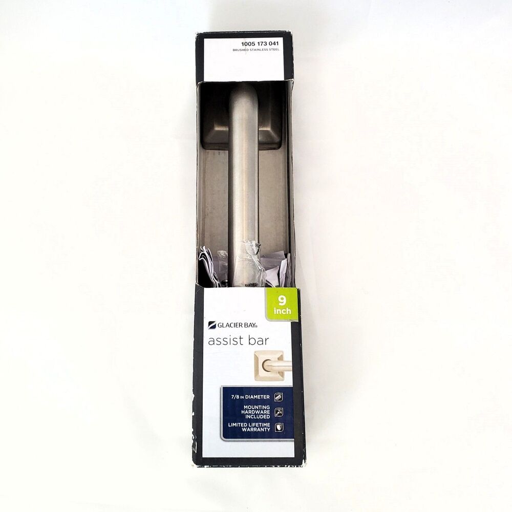 GLACIER BAY Assist Grab Bar 9" Brushed Stainless Safety Concealed Screw Mount